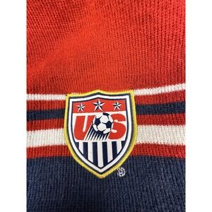 US Men's National SOCCER KNIT Beanie Hat: RED WHITE AND BLUE Embroidered USA
